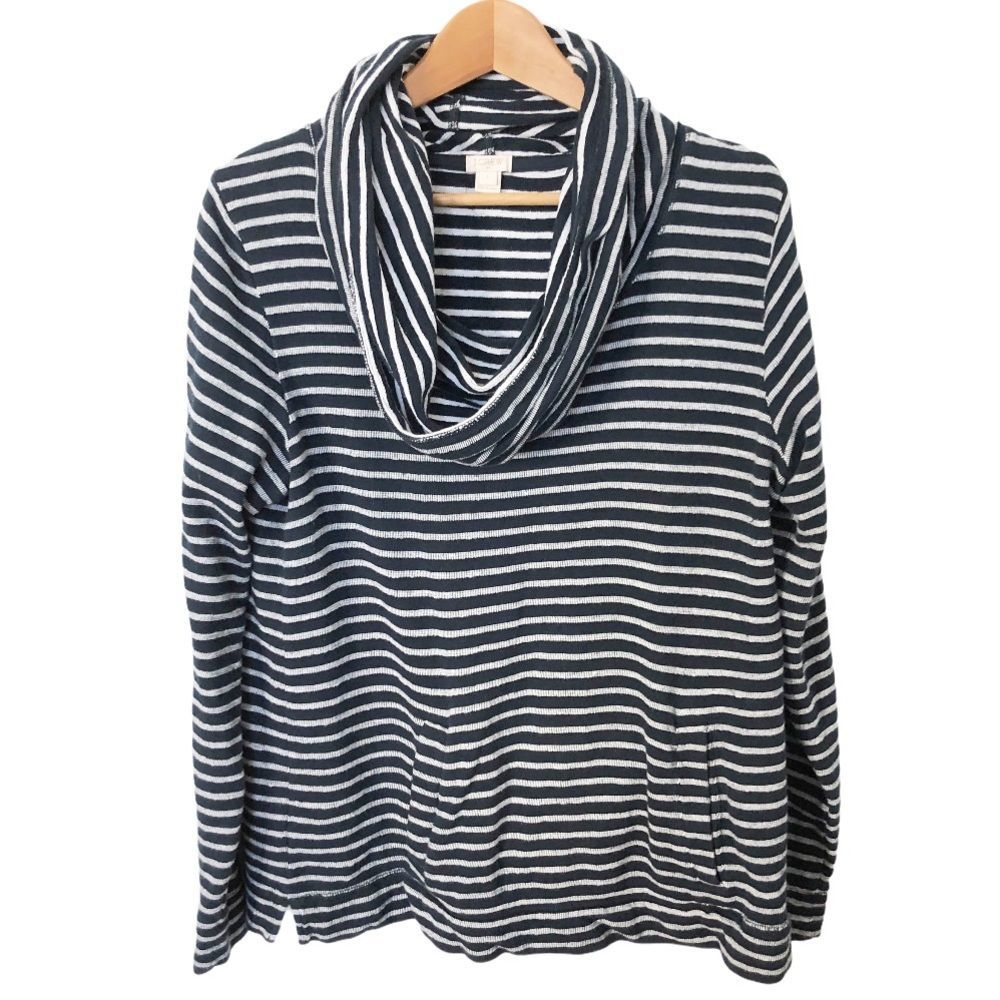 J. Crew Striped Funnel Cowl Neck Pullover Size L